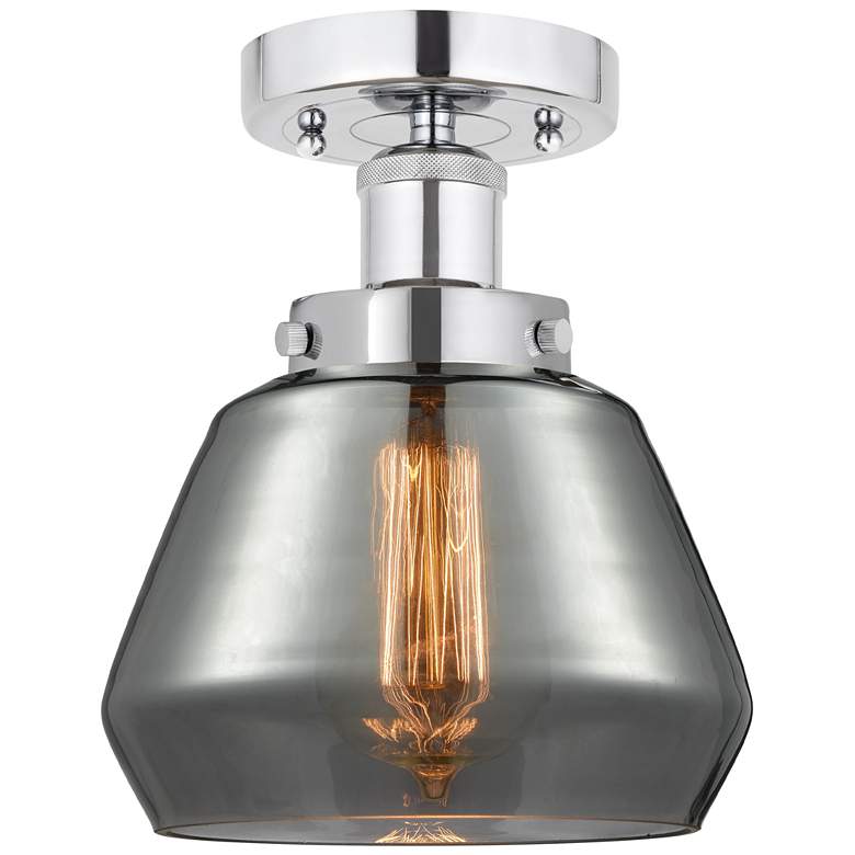 Image 1 Edison Fulton 7" Polished Chrome Semi Flush Mount w/ Plated Smoke Shad