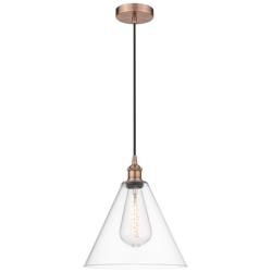 Edison Glass Cone 12" Antique Copper Cord Hung Mini Pendant w/ Clear S