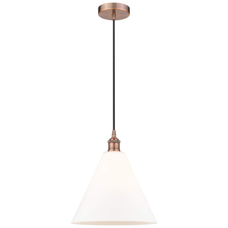 Image 1 Edison Glass Cone 12" Antique Copper Cord Hung Mini Pendant w/ White S
