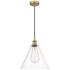 Edison Glass Cone 12" Brushed Brass Cord Hung Mini Pendant w/ Clear Sh