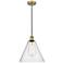 Edison Glass Cone 12" Brushed Brass Cord Hung Mini Pendant w/ Seedy Sh
