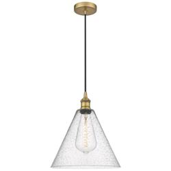Edison Glass Cone 12" Brushed Brass Cord Hung Mini Pendant w/ Seedy Sh