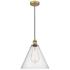 Edison Glass Cone 12" Brushed Brass Cord Hung Mini Pendant w/ Seedy Sh