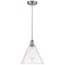 Edison Glass Cone 12" Brushed Nickel Corded Mini Pendant w/ Clear Shad