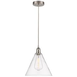 Edison Glass Cone 12" Brushed Nickel Corded Mini Pendant w/ Clear Shad