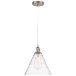 Edison Glass Cone 12" Brushed Nickel Corded Mini Pendant w/ Seedy Shad