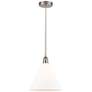 1_Edison Glass Cone 12" Brushed Nickel Corded Mini Pendant w/ White Shad