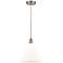 Edison Glass Cone 12" Brushed Nickel Corded Mini Pendant w/ White Shad
