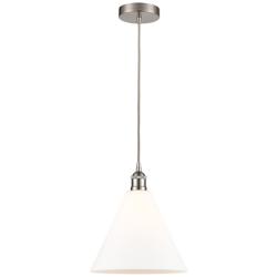 Edison Glass Cone 12" Brushed Nickel Corded Mini Pendant w/ White Shad