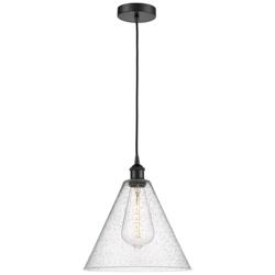 Edison Glass Cone 12" Matte Black Cord Hung Mini Pendant w/ Seedy Shad