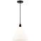 Edison Glass Cone 12" Matte Black Cord Hung Mini Pendant w/ White Shad