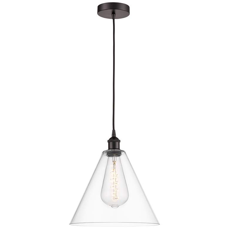 Image 1 Edison Glass Cone 12" Oil Rubbed Bronze Corded Mini Pendant w/ Clear S
