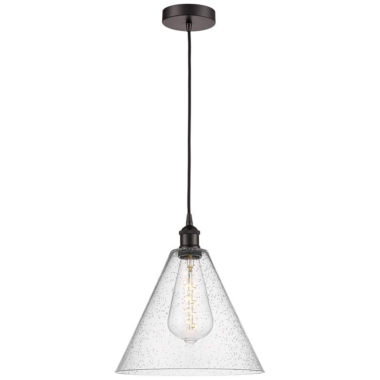 Image 1 Edison Glass Cone 12" Oil Rubbed Bronze Corded Mini Pendant w/ Seedy S