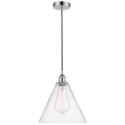 Edison Glass Cone 12" Polished Chrome Cord Hung Mini Pendant w/ Clear