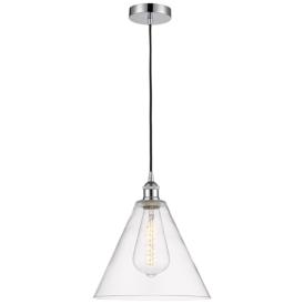 Edison Glass Cone 12" Polished Chrome Cord Hung Mini Pendant w/ Clear Edison Glass Cone 12" Polished Chrome Cord Hung Mini Pendant w/ Clear