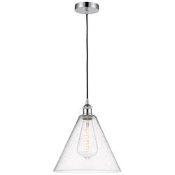 Edison Glass Cone 12" Polished Chrome Cord Hung Mini Pendant w/ Seedy