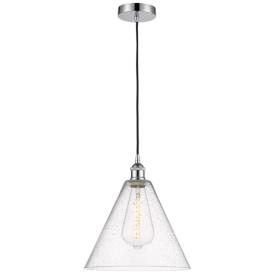 Edison Glass Cone 12" Polished Chrome Cord Hung Mini Pendant w/ Seedy Edison Glass Cone 12" Polished Chrome Cord Hung Mini Pendant w/ Seedy