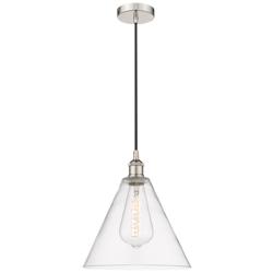 Edison Glass Cone 12" Polished Nickel Cord Hung Mini Pendant w/ Clear