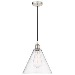 Edison Glass Cone 12" Polished Nickel Cord Hung Mini Pendant w/ Seedy