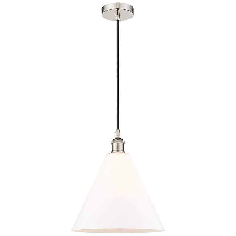 Image 1 Edison Glass Cone 12" Polished Nickel Cord Hung Mini Pendant w/ White
