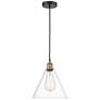 Edison Glass Cone 12"W Black Brass Corded Mini Pendant w/ Clear Shade