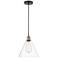 Edison Glass Cone 12"W Black Brass Corded Mini Pendant w/ Clear Shade