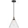 Edison Glass Cone 12"W Black Brass Corded Mini Pendant w/ Seedy Shade