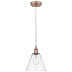 Edison Glass Cone 8" Antique Copper Cord Hung Mini Pendant w/ Clear Sh