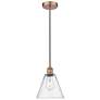 Edison Glass Cone 8" Antique Copper Cord Hung Mini Pendant w/ Seedy Sh