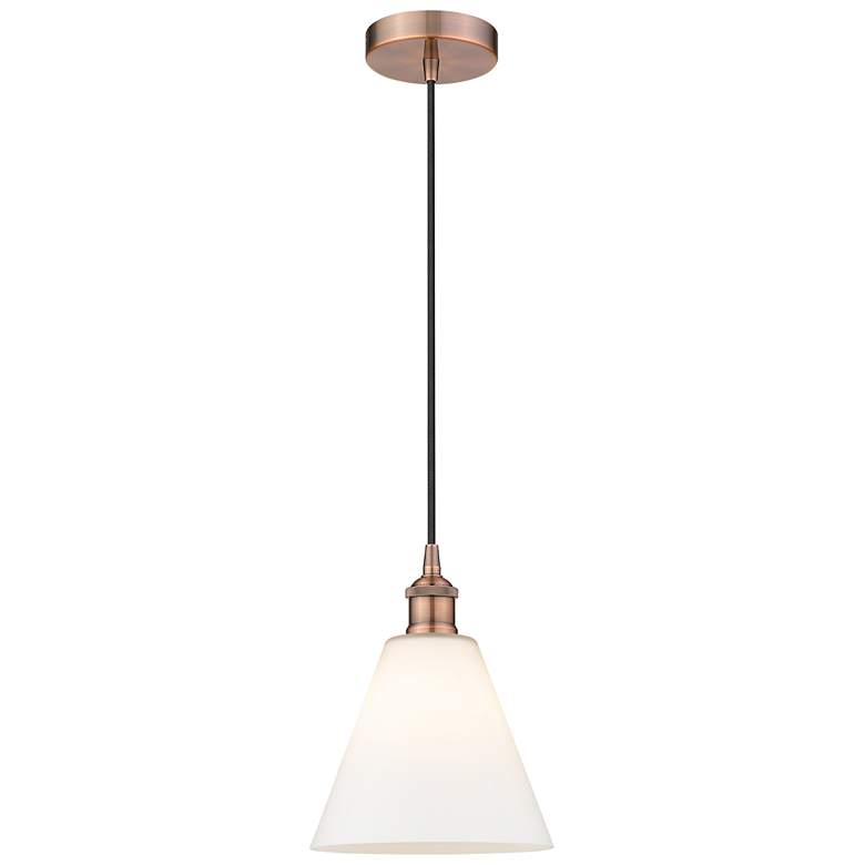 Image 1 Edison Glass Cone 8" Antique Copper Cord Hung Mini Pendant w/ White Sh