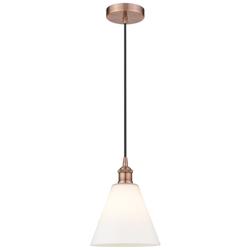 Edison Glass Cone 8" Antique Copper Cord Hung Mini Pendant w/ White Sh