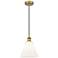 Edison Glass Cone 8" Brushed Brass Cord Hung Mini Pendant w/ White Sha