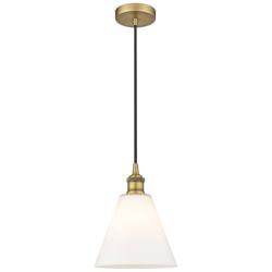 Edison Glass Cone 8" Brushed Brass Cord Hung Mini Pendant w/ White Sha