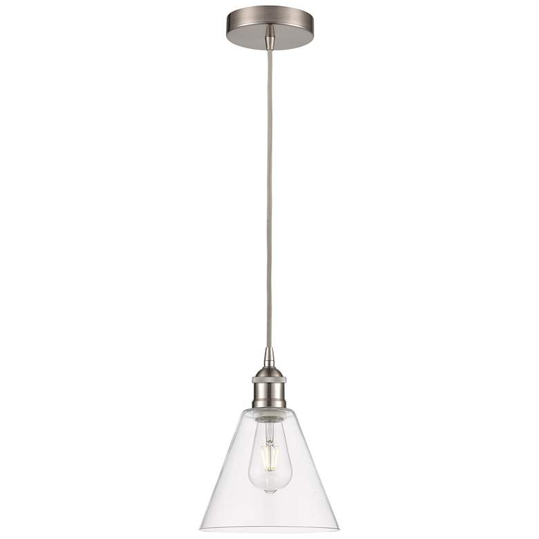 Image 1 Edison Glass Cone 8" Brushed Nickel Corded Mini Pendant w/ Clear Shade