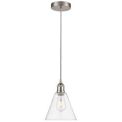 Edison Glass Cone 8" Brushed Nickel Corded Mini Pendant w/ Clear Shade