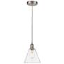 Edison Glass Cone 8" Brushed Nickel Corded Mini Pendant w/ Seedy Shade