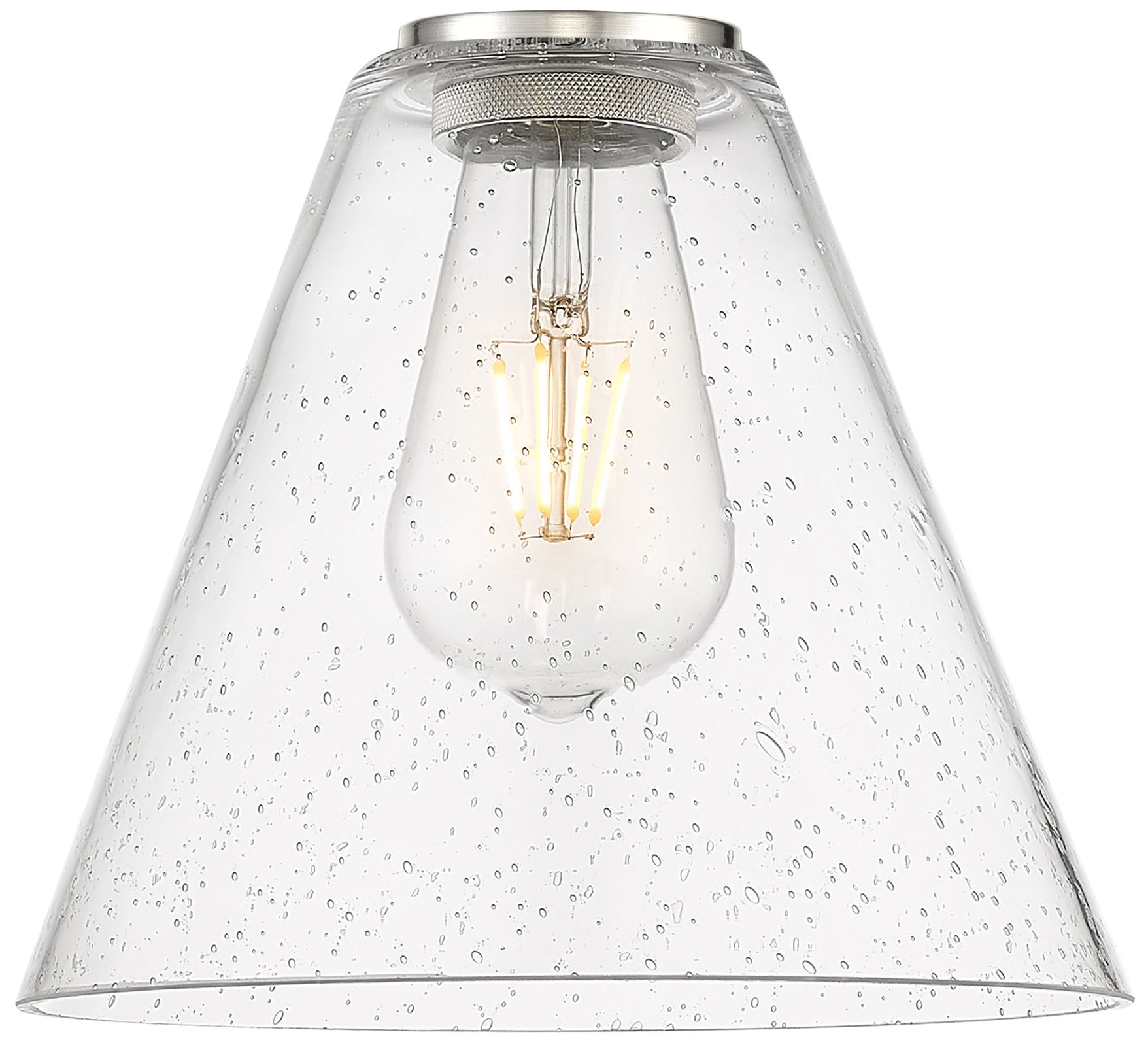 Image 3 Edison Glass Cone 8" Brushed Nickel Corded Mini Pendant w/ Seedy Shade more views