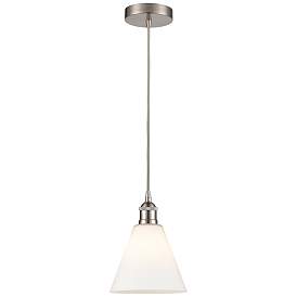 Image1 of Edison Glass Cone 8" Brushed Nickel Corded Mini Pendant w/ White Shade