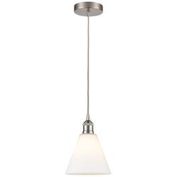 Edison Glass Cone 8" Brushed Nickel Corded Mini Pendant w/ White Shade