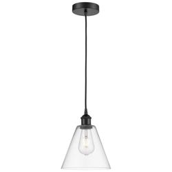 Edison Glass Cone 8" Matte Black Cord Hung Mini Pendant w/ Clear Shade