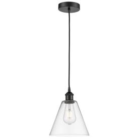 Edison Glass Cone 8" Matte Black Cord Hung Mini Pendant w/ Clear Shade Edison Glass Cone 8" Matte Black Cord Hung Mini Pendant w/ Clear Shade