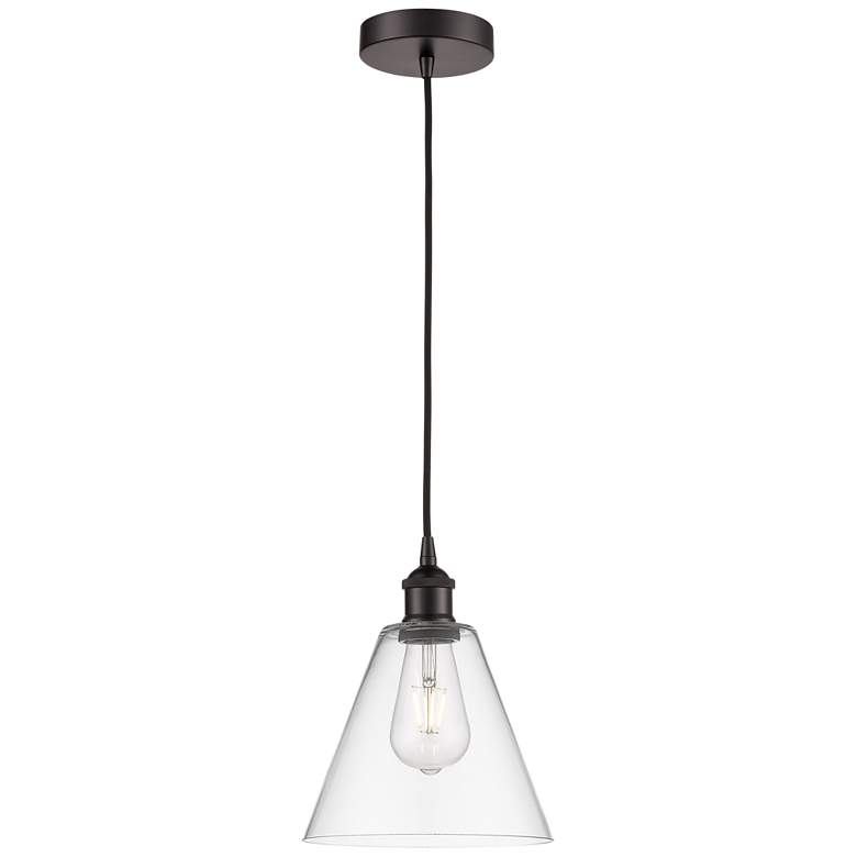 Image 1 Edison Glass Cone 8" Oil Rubbed Bronze Corded Mini Pendant w/ Clear Sh