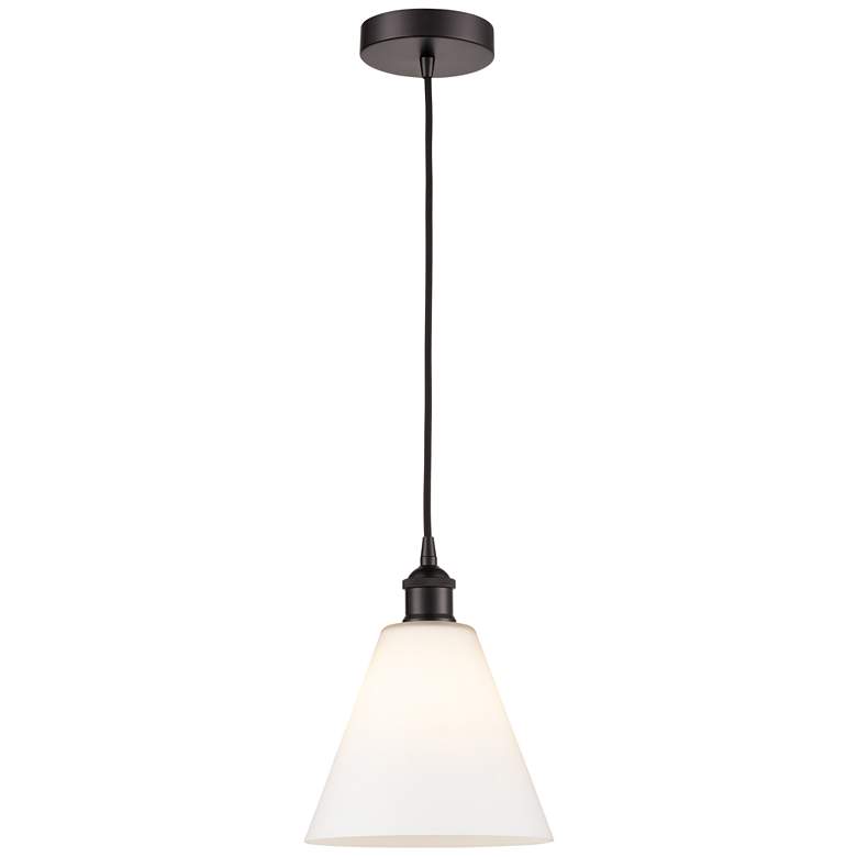 Image 1 Edison Glass Cone 8" Oil Rubbed Bronze Corded Mini Pendant w/ White Sh