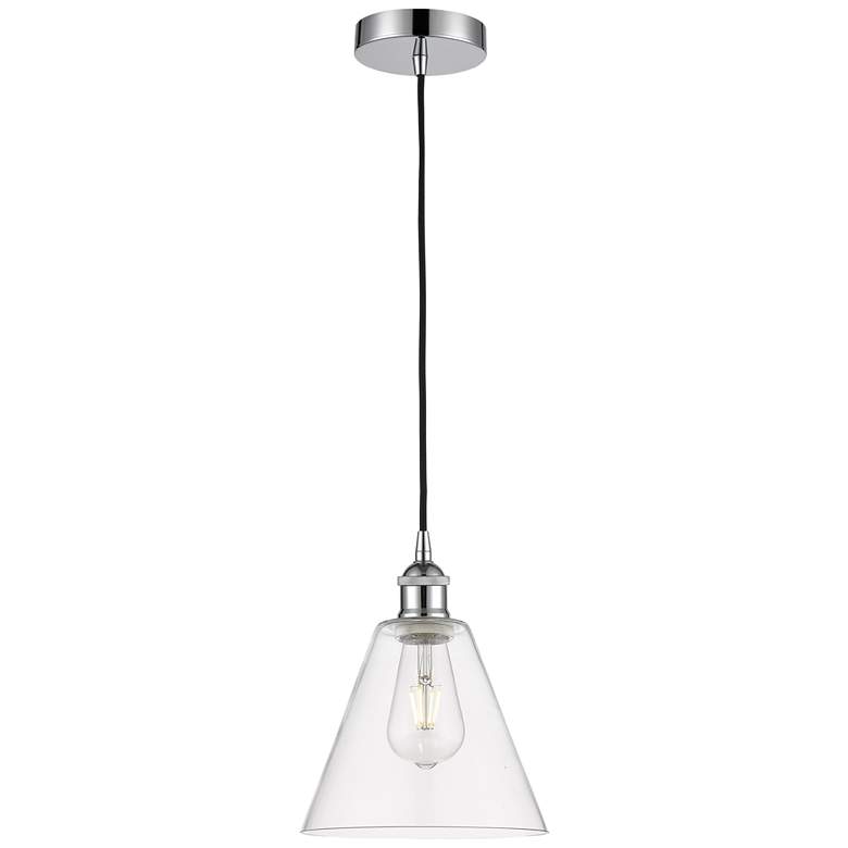 Image 1 Edison Glass Cone 8" Polished Chrome Cord Hung Mini Pendant w/ Clear S