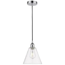 Edison Glass Cone 8" Polished Chrome Cord Hung Mini Pendant w/ Clear S
