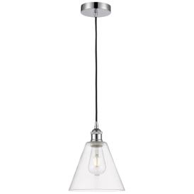 Edison Glass Cone 8" Polished Chrome Cord Hung Mini Pendant w/ Clear S Edison Glass Cone 8" Polished Chrome Cord Hung Mini Pendant w/ Clear S