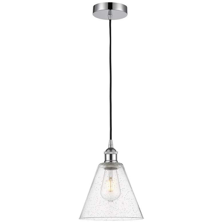 Image 1 Edison Glass Cone 8" Polished Chrome Cord Hung Mini Pendant w/ Seedy S