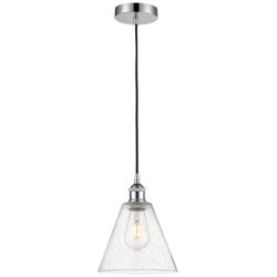 Edison Glass Cone 8" Polished Chrome Cord Hung Mini Pendant w/ Seedy S