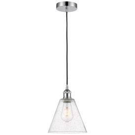 Edison Glass Cone 8" Polished Chrome Cord Hung Mini Pendant w/ Seedy S Edison Glass Cone 8" Polished Chrome Cord Hung Mini Pendant w/ Seedy S