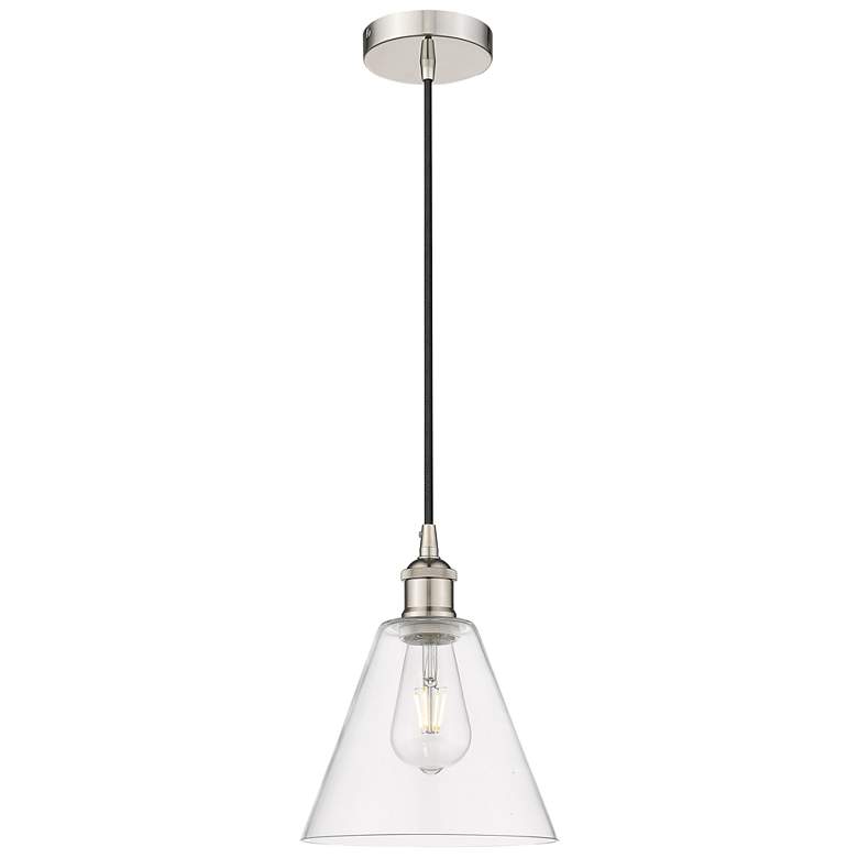 Image 1 Edison Glass Cone 8" Polished Nickel Cord Hung Mini Pendant w/ Clear S